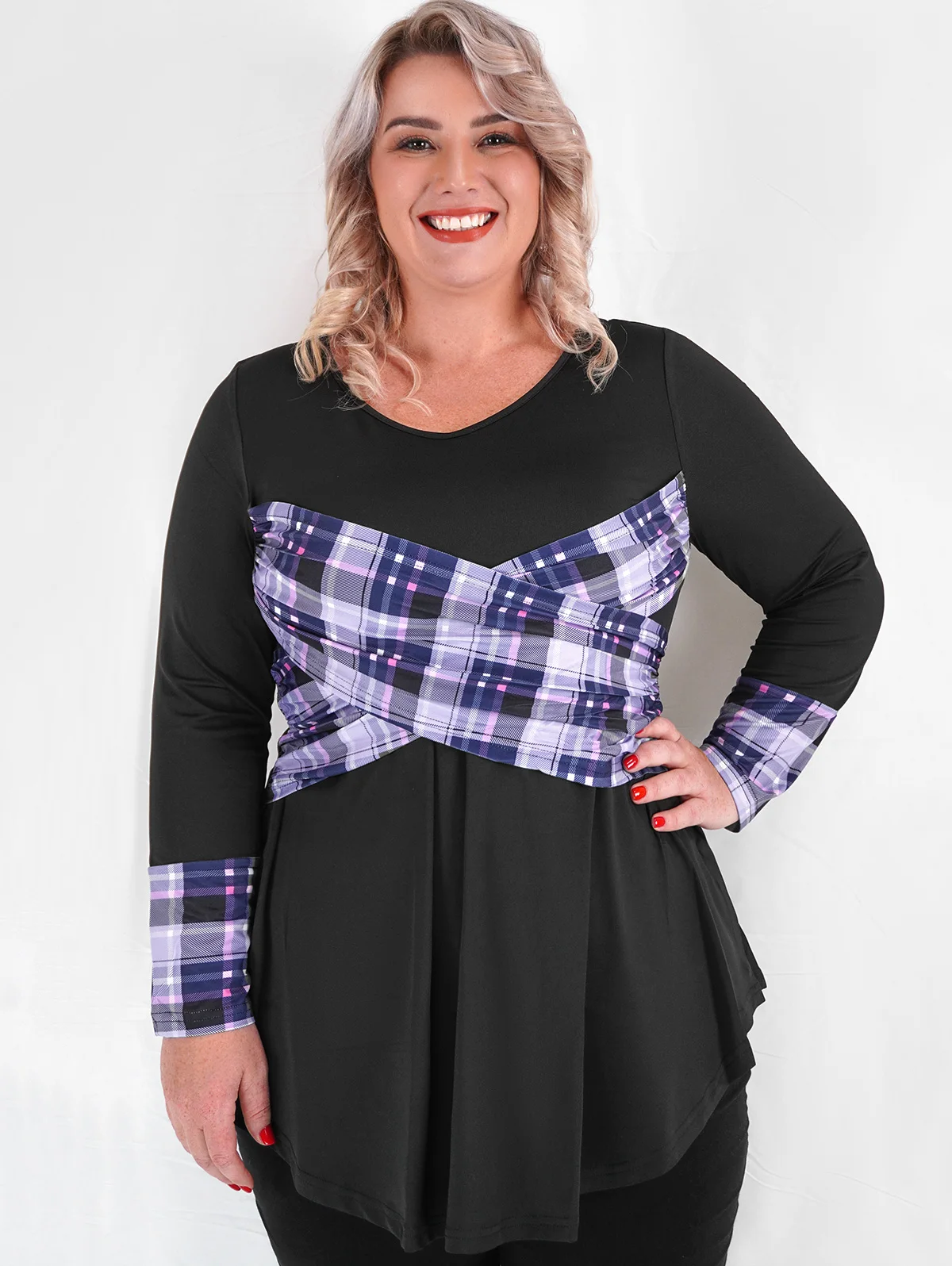 ROSEGAL Plus Size Women's Tees Plaid Panel Front Cross T-Shirt Female Spring Autumn Long Sleeves Tops 5XL
ROSEGAL Plus Size Women's Tees Plaid Panel Front Cross T-Shirt Female Spring Autumn Long Sleeves Tops 5XL