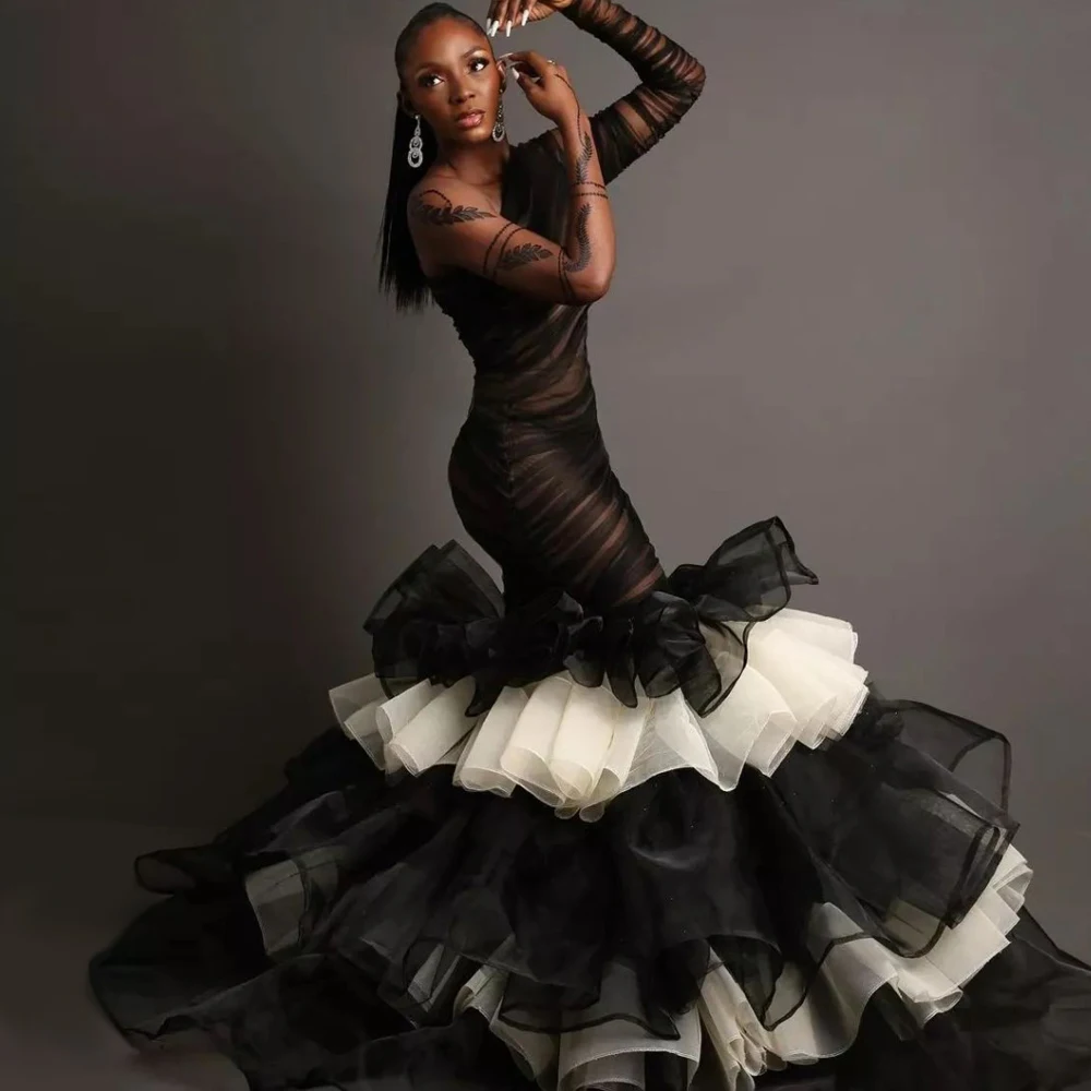 One Shoulder Bicolor Organza Tulle Ball Gown See Through Meimaid Woman Clothes Black & White Evening Dresses Ruffled Layere Gown
One Shoulder Bicolor Organza Tulle Ball Gown See Through Meimaid Woman Clothes Black & White Evening Dresses Ruffled Layere Gown