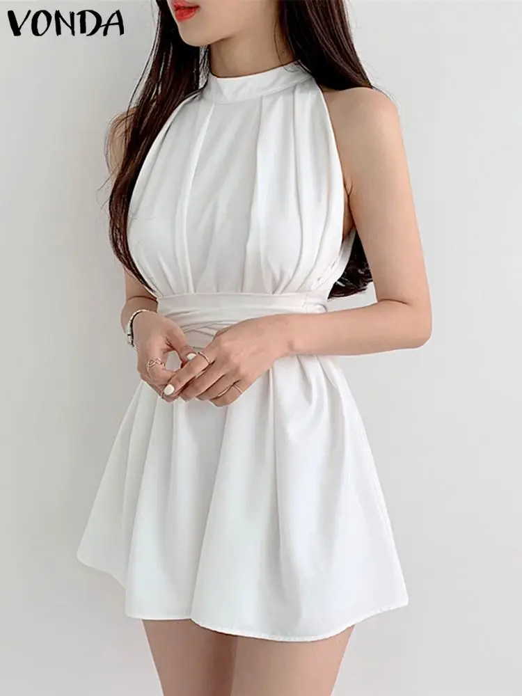 Sexy Mini Dress Women Sleeveless Halter Sundress Casual Solid Elegant Robe 2023 VONDA Fashion Pleated Ruffled Party Vestidos
Sexy Mini Dress Women Sleeveless Halter Sundress Casual Solid Elegant Robe 2023 VONDA Fashion Pleated Ruffled Party Vestidos