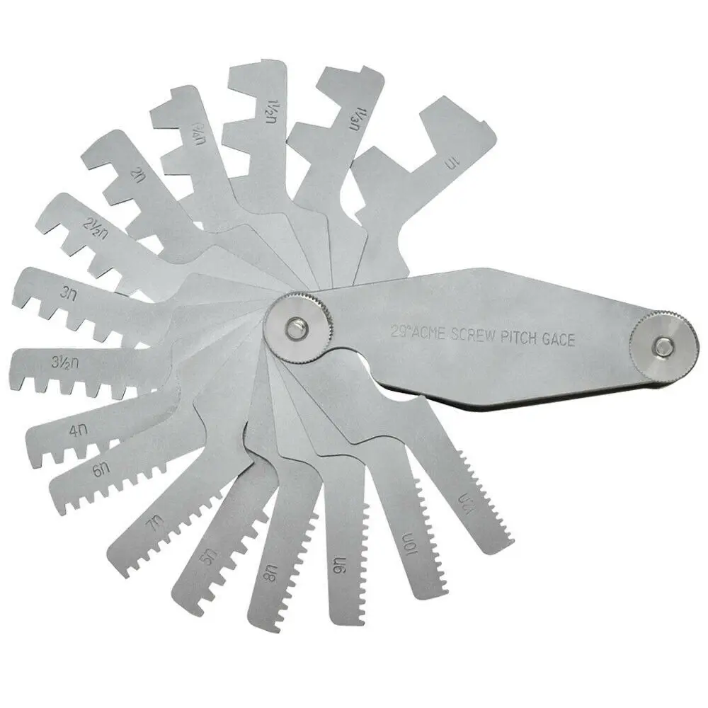 16 Blade Pitch Gauge 29 Degree Angle Thread Screw Pitch Gauge Stainless Steel Thread Pitch Measuring Tool Set T-Thread Cutting
16 Blade Pitch Gauge 29 Degree Angle Thread Screw Pitch Gauge Stainless Steel Thread Pitch Measuring Tool Set T-Thread Cutting