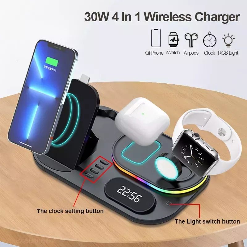 4 in 1 Wireless Chargers For iPhone13 Pro 12 11Pro Max Fast Charging Dock Station Watch 7 6/ Pro Charger
4 in 1 Wireless Chargers For iPhone13 Pro 12 11Pro Max Fast Charging Dock Station Watch 7 6/ Pro Charger