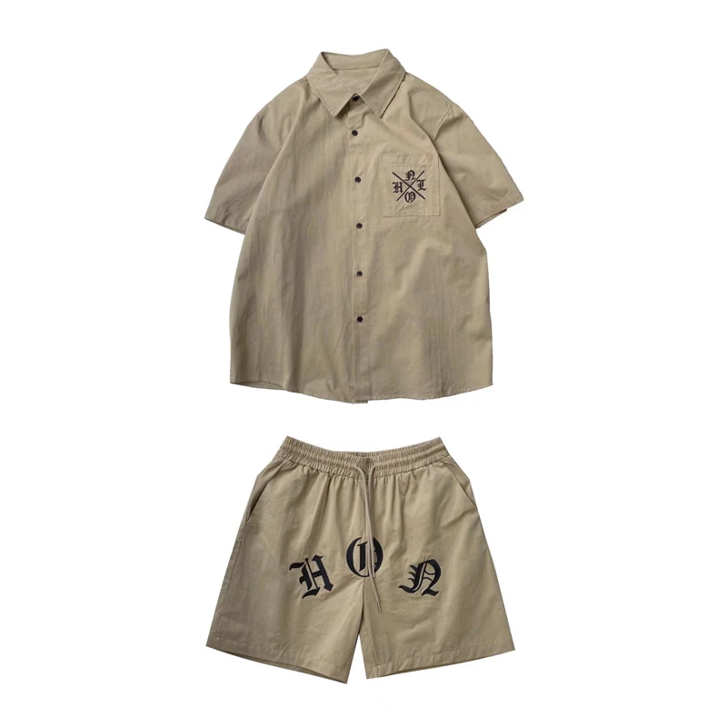 Summer Shirt Shorts Suit Women High Street Streetwear Vintage Letter Embroidery Short Sleeve Shirt Loose Five Point Pants Men
Summer Shirt Shorts Suit Women High Street Streetwear Vintage Letter Embroidery Short Sleeve Shirt Loose Five Point Pants Men