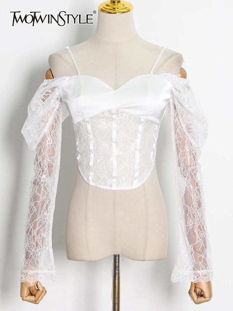 TWOTWINSTYLE Lace Panel Slim Shirt For Women V Neck Long Sleeve Bandage Designer Skinny Solid Blouses Female Clothing 2022 Style
TWOTWINSTYLE Lace Panel Slim Shirt For Women V Neck Long Sleeve Bandage Designer Skinny Solid Blouses Female Clothing 2022 Style