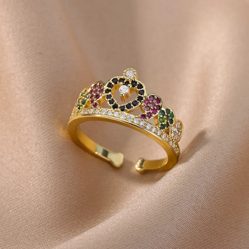 Colored Zircon Heart Crown Rings for Women Open Adjustable Stainless Steel Ring Fashion Aesthetic Wedding Jewelry anillos mujer
Colored Zircon Heart Crown Rings for Women Open Adjustable Stainless Steel Ring Fashion Aesthetic Wedding Jewelry anillos mujer