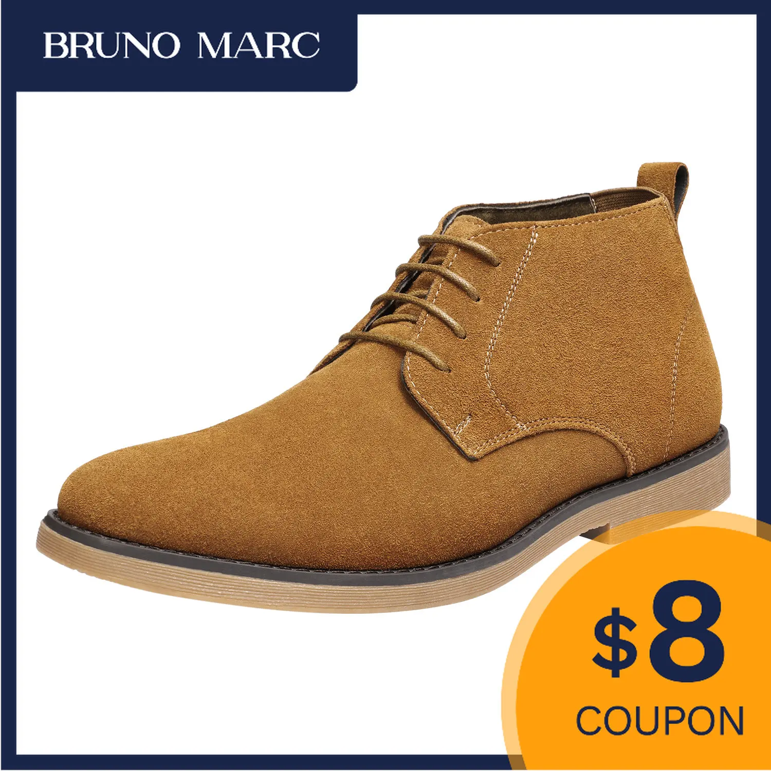 

Bruno Marc Mens Retro Ankle Boots Suede Leather High-Top Tooling Autumn Business Brown Shoes Desert Fashion Martin Boots for Men