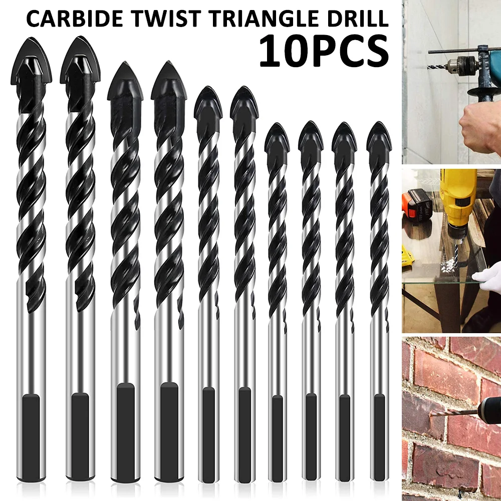 12/10 Pcs Carbide Twist Triangle Drill Multifunctional Marble Drilling Glass Tile Ceramic Drill Bit High Quality Alloy Material
12/10 Pcs Carbide Twist Triangle Drill Multifunctional Marble Drilling Glass Tile Ceramic Drill Bit High Quality Alloy Material
