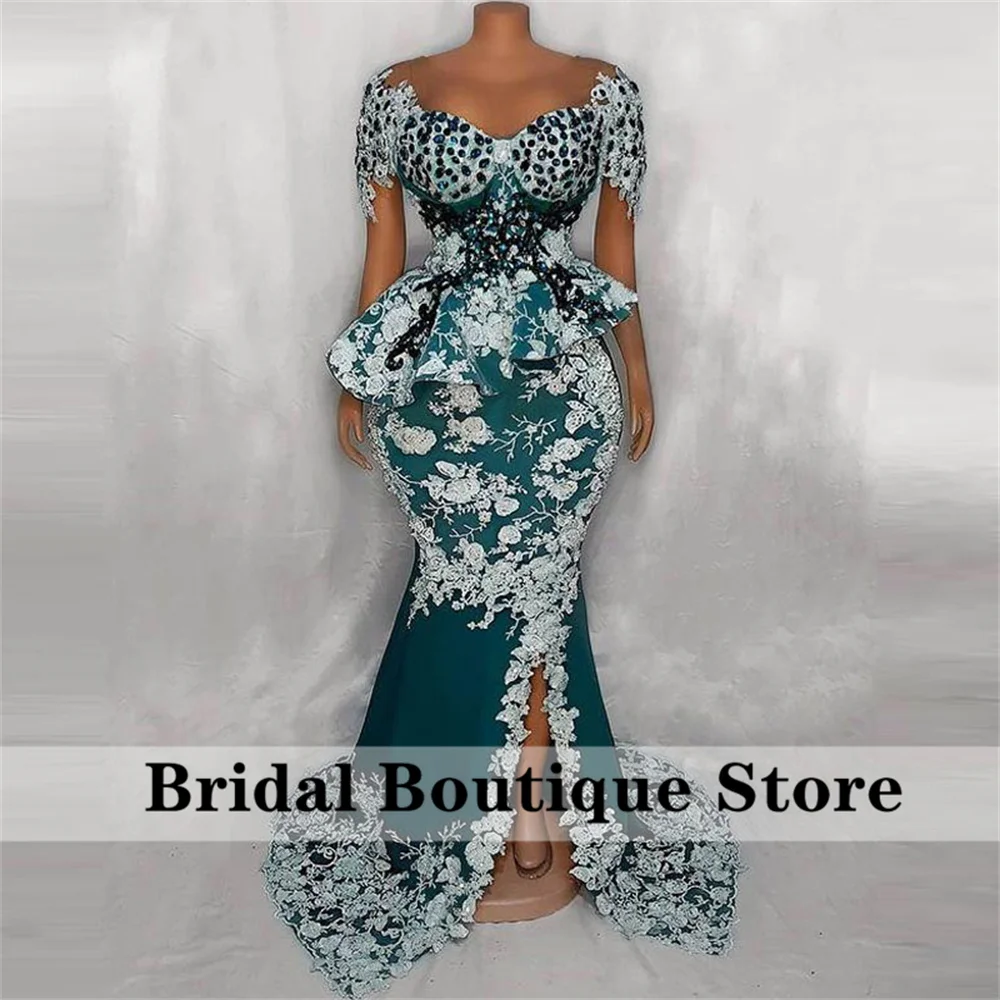 Luxury Green African Mermaid Evening Dresses Sheer Neck Beaded Crystal Appliques Wedding Guest Gowns Aso Ebi Robes De Soirée
Luxury Green African Mermaid Evening Dresses Sheer Neck Beaded Crystal Appliques Wedding Guest Gowns Aso Ebi Robes De Soirée