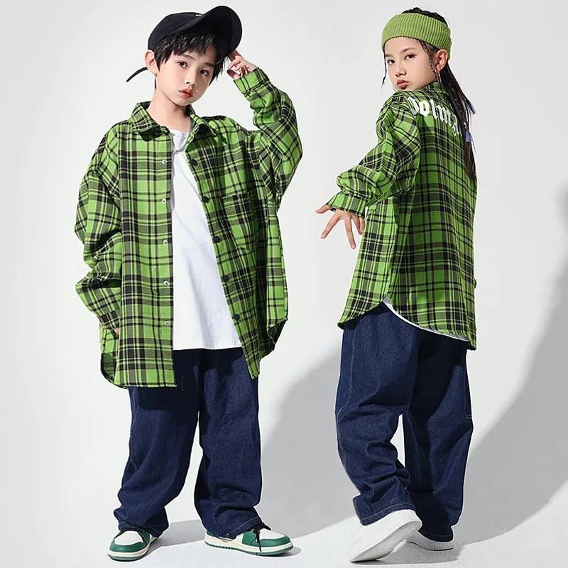 Kids Teenage Kpop Outfits Hip Hop Clothing Oversized Green Checkered Shirt Denim Pants Girls Boys Jazz Dance Costume 4-16Y
Kids Teenage Kpop Outfits Hip Hop Clothing Oversized Green Checkered Shirt Denim Pants Girls Boys Jazz Dance Costume 4-16Y