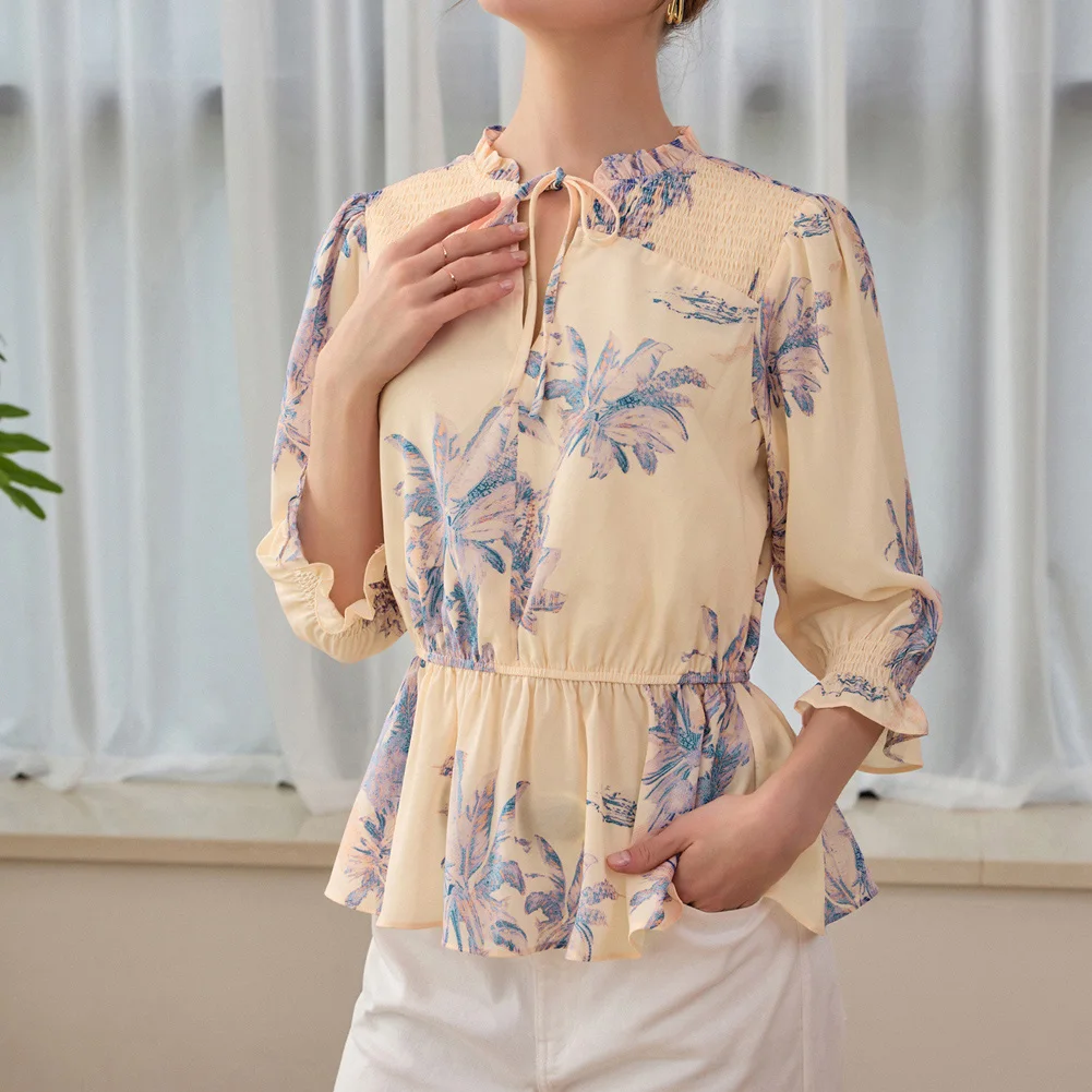 Jasambac Women Elastic Waist Tops 3/4 Sleeve V-Neck Peplum Hem Tops Summer Business Elegant Office Lady Floral Print Blouse A20
Jasambac Women Elastic Waist Tops 3/4 Sleeve V-Neck Peplum Hem Tops Summer Business Elegant Office Lady Floral Print Blouse A20