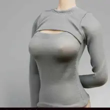 A5-5-7 Light Grey 1:6 Scale Sexy Open-chested T-shirt Clothes for 12