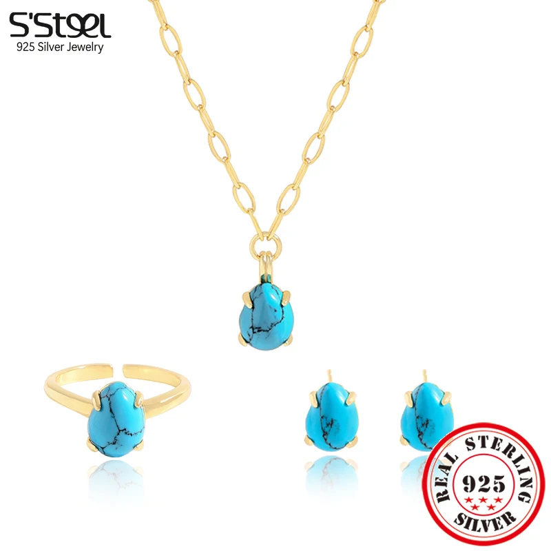 S'STEEL 925 Sterling Silver Set Blue Turquoise Rings For Women Erring Necklace Set Engagement 2023 Trend Designer Fine Jewelry
S'STEEL 925 Sterling Silver Set Blue Turquoise Rings For Women Erring Necklace Set Engagement 2023 Trend Designer Fine Jewelry