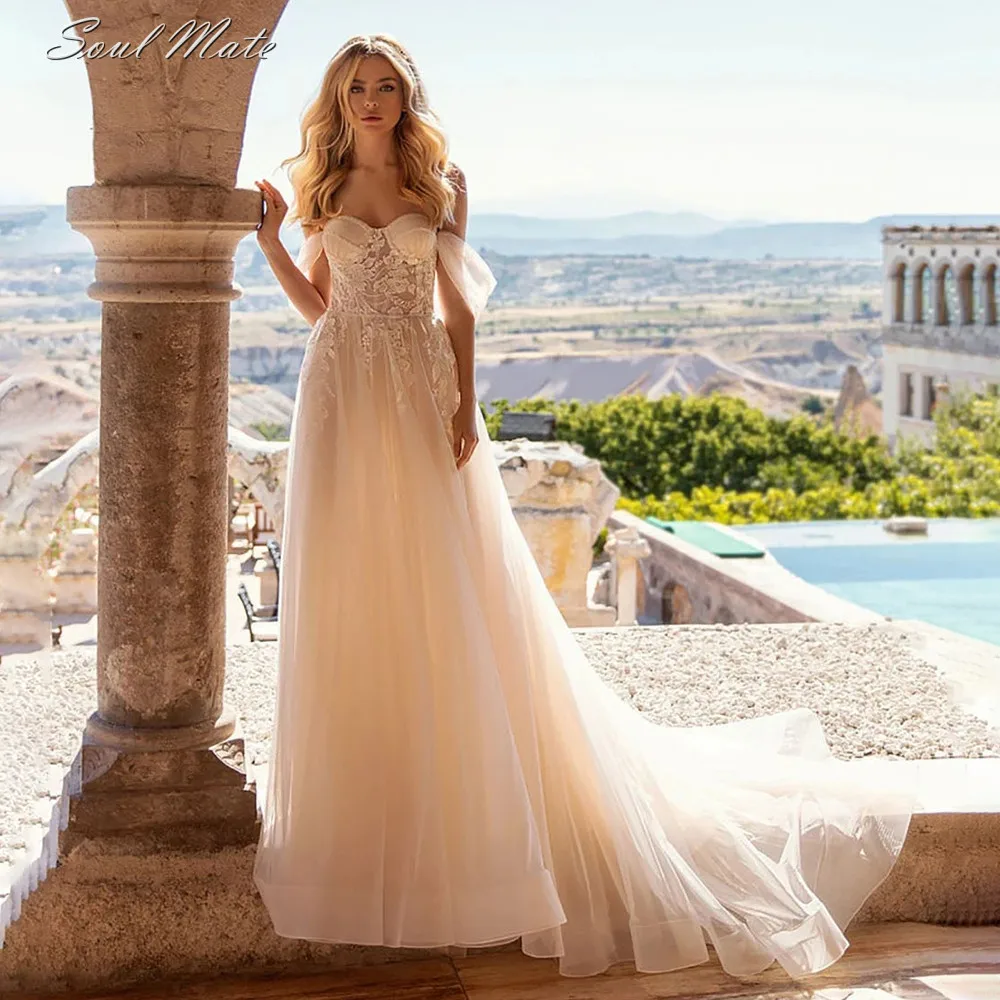 Boho A-Line Wedding Dresses For Women off the Shoulder Appliques Lace Beach Bridal Gown Princess Bride Dress Vestidos De Novia
Boho A-Line Wedding Dresses For Women off the Shoulder Appliques Lace Beach Bridal Gown Princess Bride Dress Vestidos De Novia