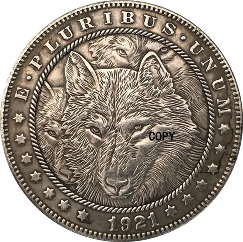 

Монеты Хобо 1921 доллар США Морган Серебряная монета волк Декор для дома вызов памятная монета D04
