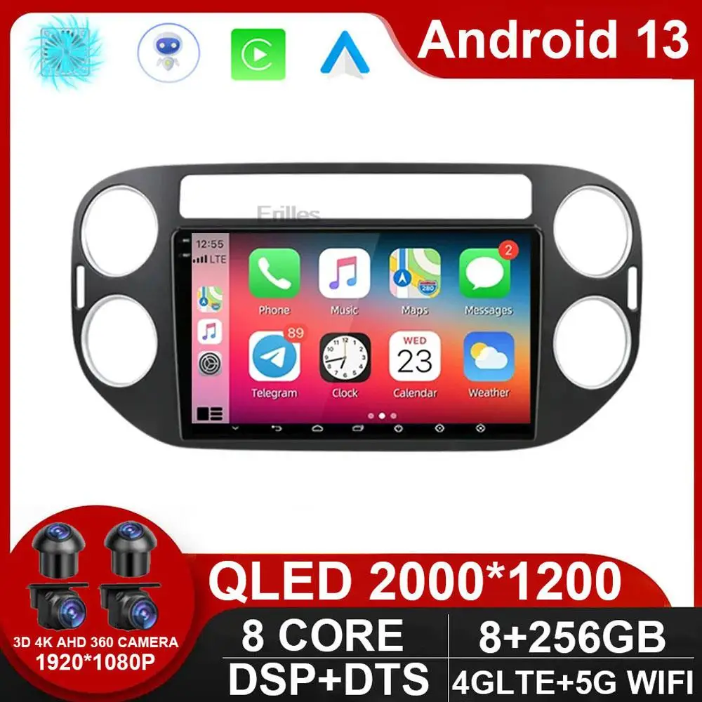 Android 14 для Volkswagen Tiguan 1 NF 2006-2016 Автомобильное мультимедийное радио GPS-навигация