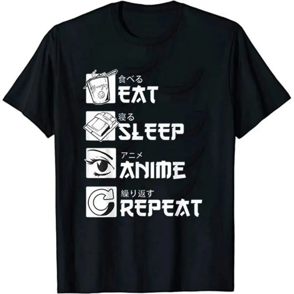 

Eat Sleep Anime Repeat Shirt, Funny Japanese Manga Gift Tee T-Shirt Funny Game Lover Short Sleeves Hipster Gift for Gamer