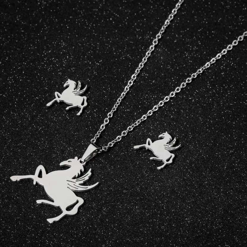 TULX Stainless Steel Necklaces For Women Kids Cute Animal Flying Horse Necklace Earrings Jewelry Set collier femme Wholesale
TULX Stainless Steel Necklaces For Women Kids Cute Animal Flying Horse Necklace Earrings Jewelry Set collier femme Wholesale