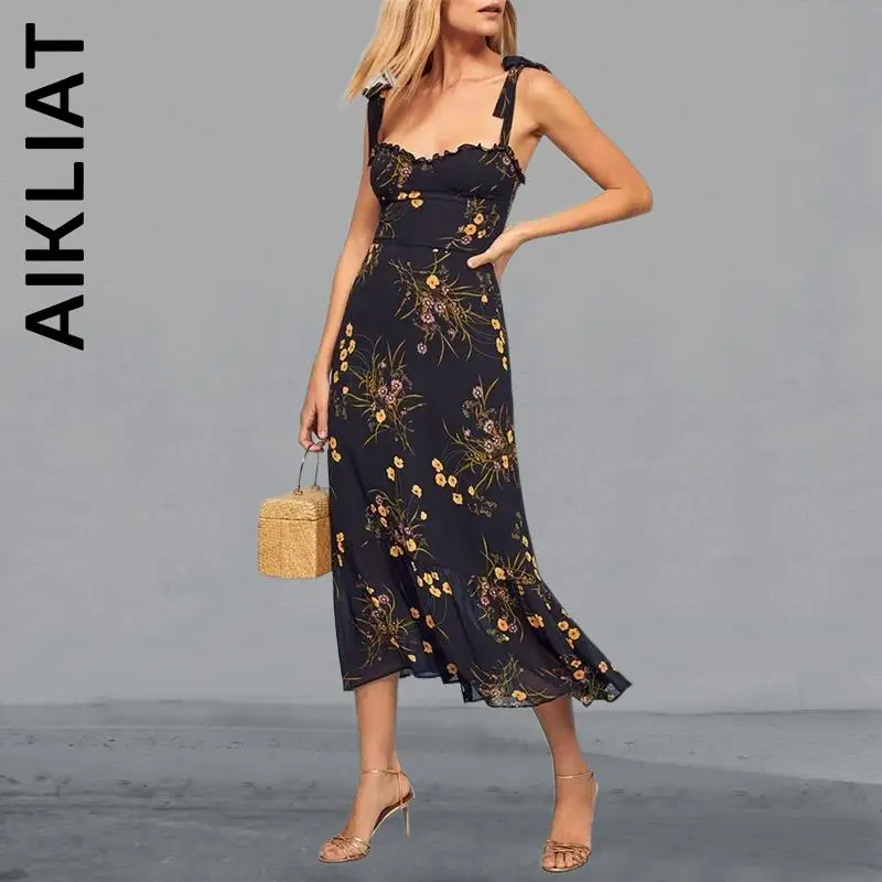 Aikliat New Women Dress Basic Frill Sweetheart Neck Sleeveless Strap Tie Ruffle Floral Dress Chic Cheap Vestidos Female
Aikliat New Women Dress Basic Frill Sweetheart Neck Sleeveless Strap Tie Ruffle Floral Dress Chic Cheap Vestidos Female