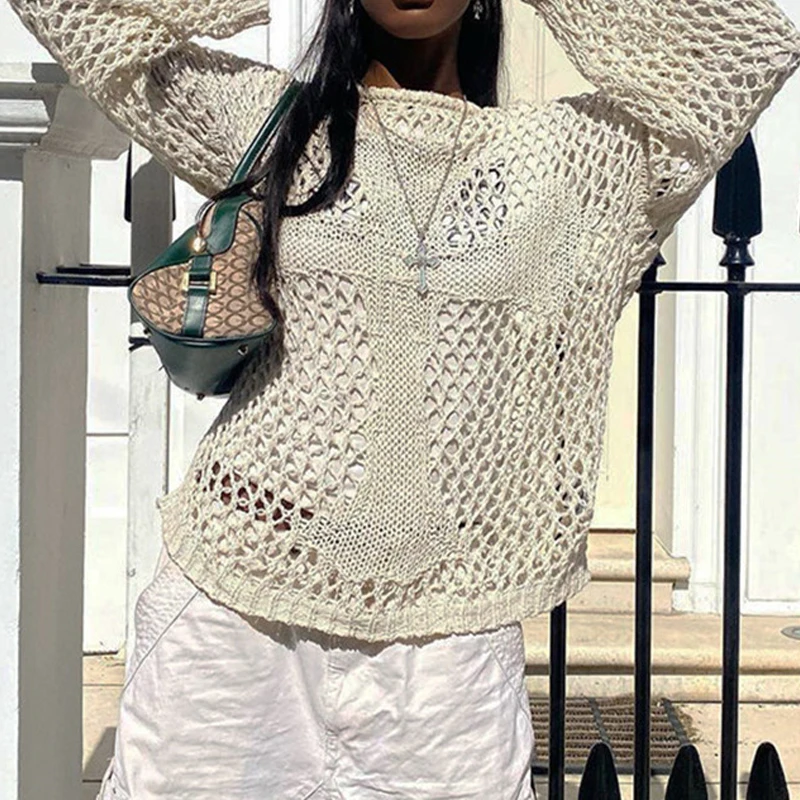 Women Hollow Out Long Sleeve Sweater O Neck 2022 Fashion Oversized T Shirts Y2K Vintage 90s Summer See Through Sexy Tops Knitted
Women Hollow Out Long Sleeve Sweater O Neck 2022 Fashion Oversized T Shirts Y2K Vintage 90s Summer See Through Sexy Tops Knitted