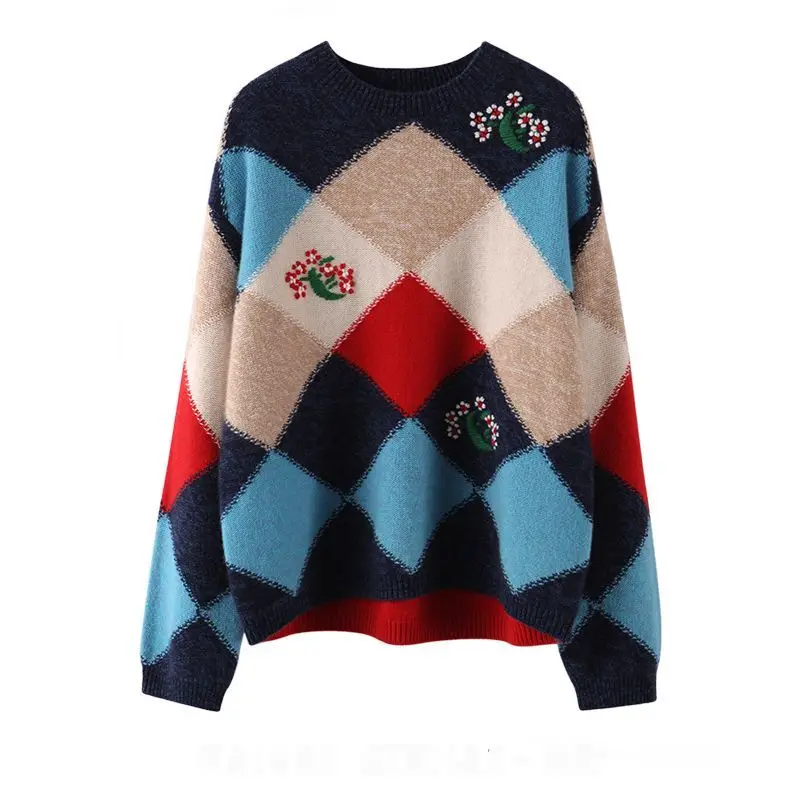 Splice Plaid Thick Sweater For Women 2022 New Warm Embroidery Knitted Top For Women In Autumn And Winter
Splice Plaid Thick Sweater For Women 2022 New Warm Embroidery Knitted Top For Women In Autumn And Winter