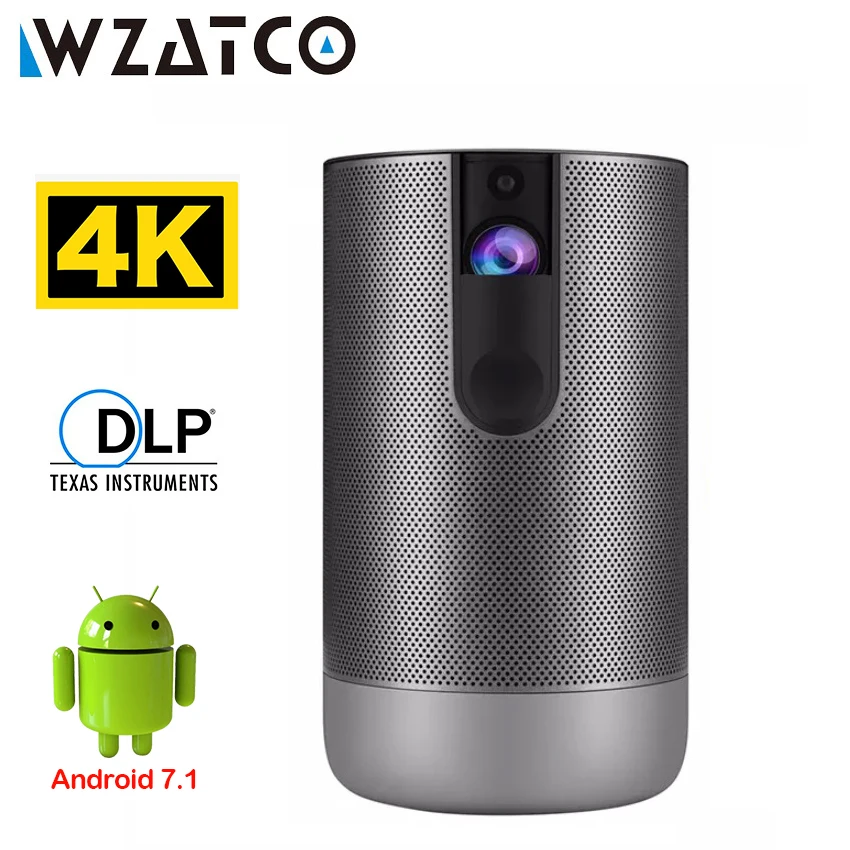 

WZATCO D2 DLP Link Projector Full HD 1920x1080 Android 7.1 5G wifi 300Inch 3D Proyector Support 4K Video Built-in Battery Beamer