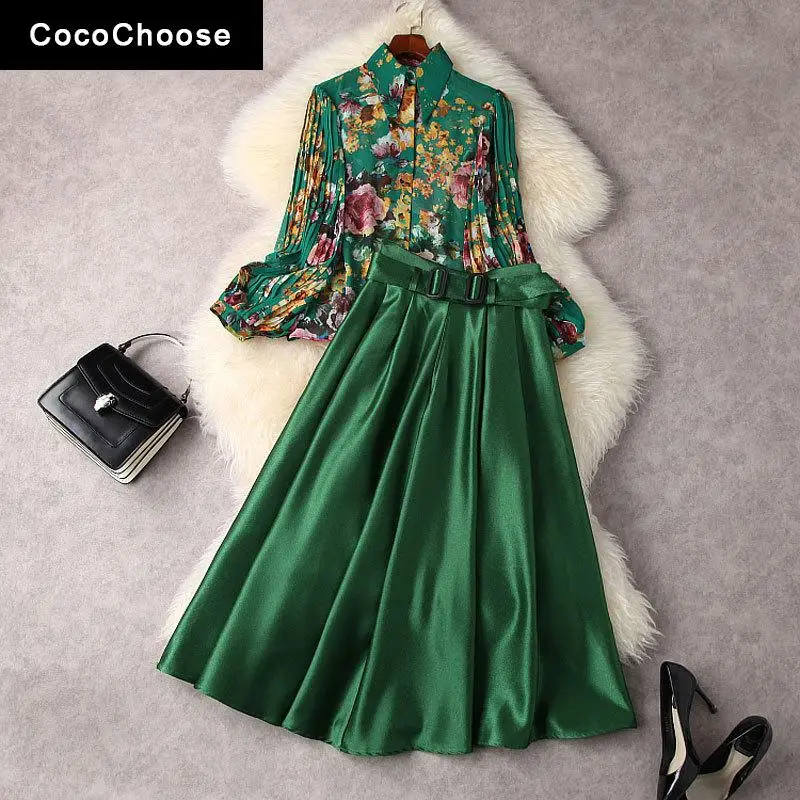 Fashion Designer Women Dress Sets Spring 2022 Lantern Sleeve Floral Print Chiffon Shirts Top With High Waisted Skirt Suits Green
Fashion Designer Women Dress Sets Spring 2022 Lantern Sleeve Floral Print Chiffon Shirts Top With High Waisted Skirt Suits Green