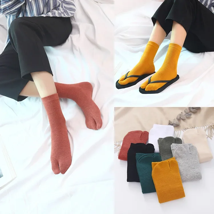 

Носки-кимоно для мужчин и женщин, однотонные носки из волокна с двумя пальцами, шлепанцы, сандалии с разрезом, 1 пара, 2024