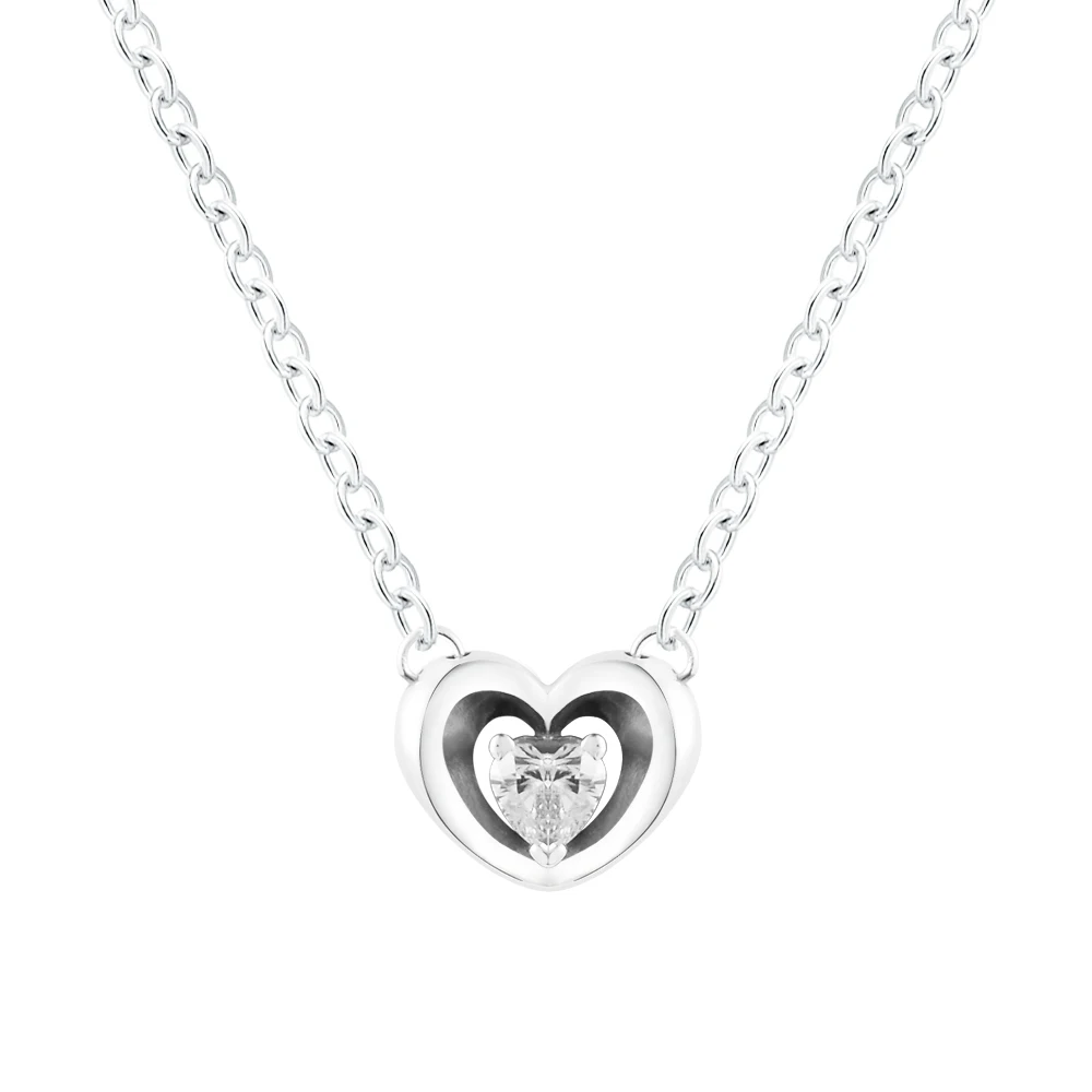 

CKK Radiant Heart & Floating Stone Pendant Collier Necklace 100% 925 Sterling Silver Jewelry For Women Fashion Gift Plata