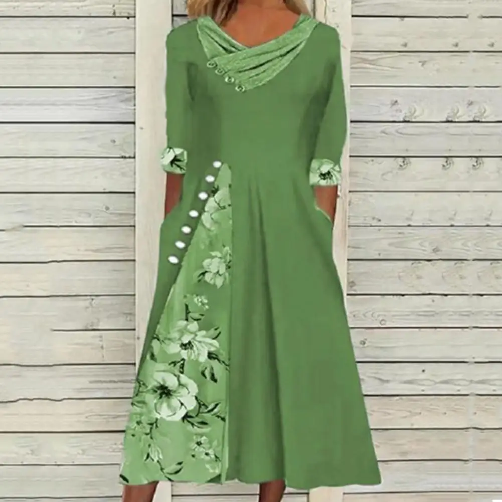 Women Dress Floral Print Patchwork Summer Temperament Slim-fitting Midi Dress for Beach
Women Dress Floral Print Patchwork Summer Temperament Slim-fitting Midi Dress for Beach