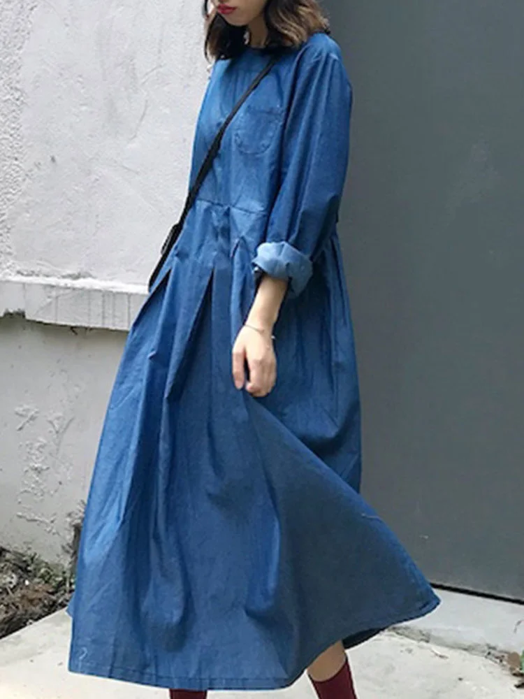 Korean Chic Round Neck Pocket Design Loose Casual Long Sleeve Denim Dress Korean Chic Ladies Blue Robe 2022 Autumn M978
Korean Chic Round Neck Pocket Design Loose Casual Long Sleeve Denim Dress Korean Chic Ladies Blue Robe 2022 Autumn M978