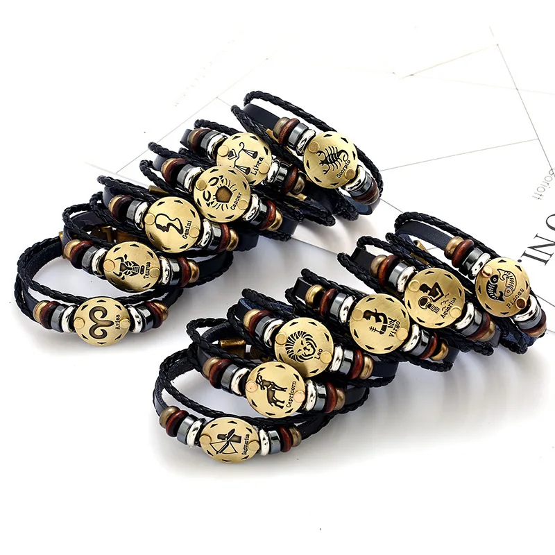 12 Constellations Bracelet Vintage Alloy Handmade Leather Braided Bracelet Leo Pisces Aries Charm Wristband Men Jewelry
12 Constellations Bracelet Vintage Alloy Handmade Leather Braided Bracelet Leo Pisces Aries Charm Wristband Men Jewelry