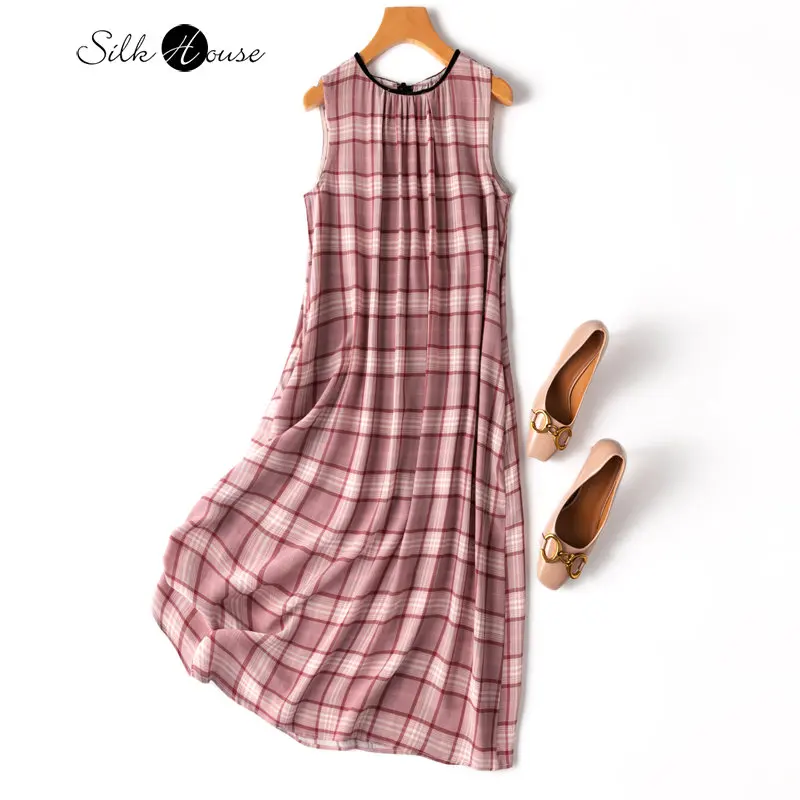 Soft Waxy Sand Washed Silk Mulberry 03Crepe De Chine Velvet Collar Sleeveless Pink Check Loose Dress
Soft Waxy Sand Washed Silk Mulberry 03Crepe De Chine Velvet Collar Sleeveless Pink Check Loose Dress