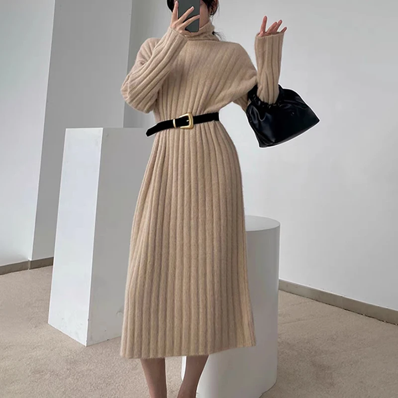 2023 New Fashion Loose Straight Pit Stripe High Neck Long Knitted Dress All-match Long Sleeve Solid Color Casual Vestido Basic
2023 New Fashion Loose Straight Pit Stripe High Neck Long Knitted Dress All-match Long Sleeve Solid Color Casual Vestido Basic