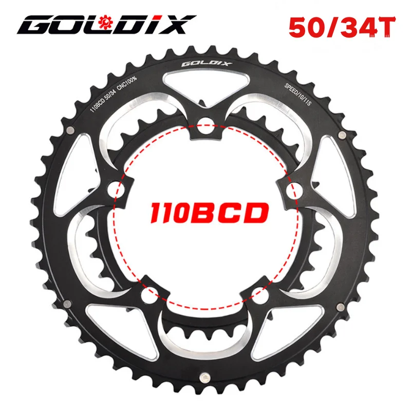 GOLDIX 110BCD 50t -34t Bicycle Chainring Double Round Aluminum Alloy Dual Chain Ring for Road / Folding Bike 9 10 11 speeds
GOLDIX 110BCD 50t -34t Bicycle Chainring Double Round Aluminum Alloy Dual Chain Ring for Road / Folding Bike 9 10 11 speeds