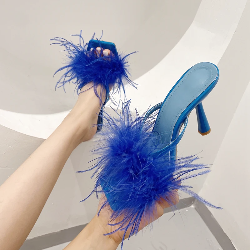 New Blue Feather Sandals Women flip-flops Leather High Heels Sandalias Ladies Summer Fur Shoes Pumps Party Wedding Shoes Woman
New Blue Feather Sandals Women flip-flops Leather High Heels Sandalias Ladies Summer Fur Shoes Pumps Party Wedding Shoes Woman