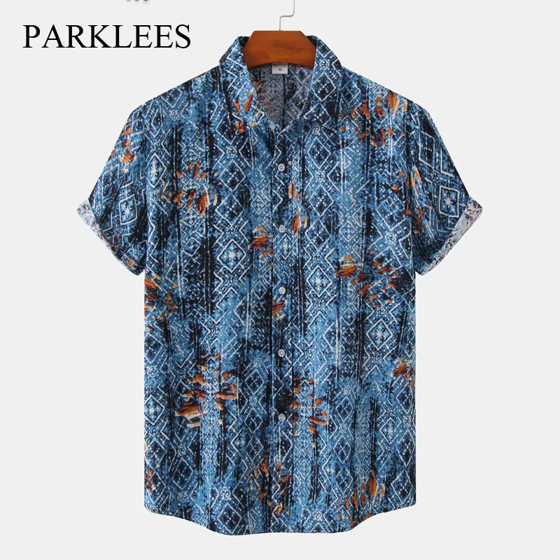 Parklees Blue Hawaiian Shirt for Men Retro Floral Print Short Sleeves Shirt Casual Breathable Button Down Beachwear Shirt Homme
Parklees Blue Hawaiian Shirt for Men Retro Floral Print Short Sleeves Shirt Casual Breathable Button Down Beachwear Shirt Homme