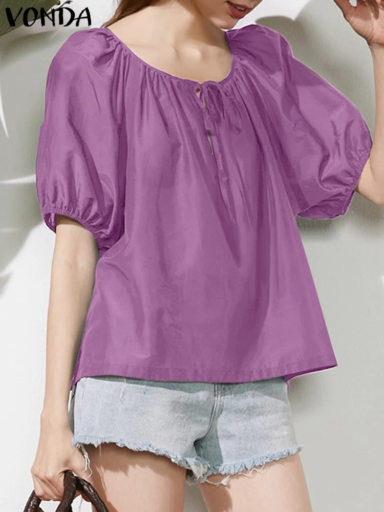 Women Summer Fashion Blouse 2023 Elegant Tops VONDA Sexy O-Neck Short Sleeve Casual Solid Color Shirt Bandage Loose Blusas Femme
Women Summer Fashion Blouse 2023 Elegant Tops VONDA Sexy O-Neck Short Sleeve Casual Solid Color Shirt Bandage Loose Blusas Femme