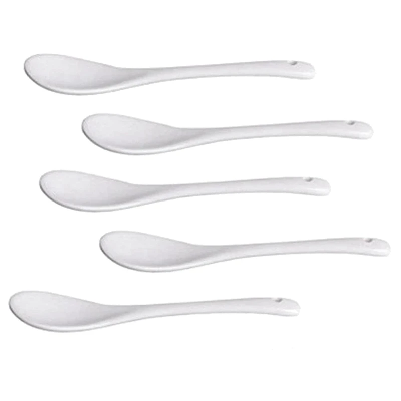 

25PCS White Porcelain Egg Spoons Ceramic Spoons Coffee Spoon Dessert Spoon Mocha Dip Serving Spoon