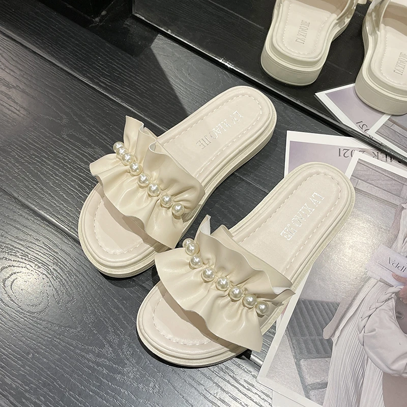 Summer Slippers Women Shoes Fashion Shoes 2023 New Ruffled Pearl Decoration Open Toe Flip Flops Flat Shoes Dress Womens Shoes
Summer Slippers Women Shoes Fashion Shoes 2023 New Ruffled Pearl Decoration Open Toe Flip Flops Flat Shoes Dress Womens Shoes