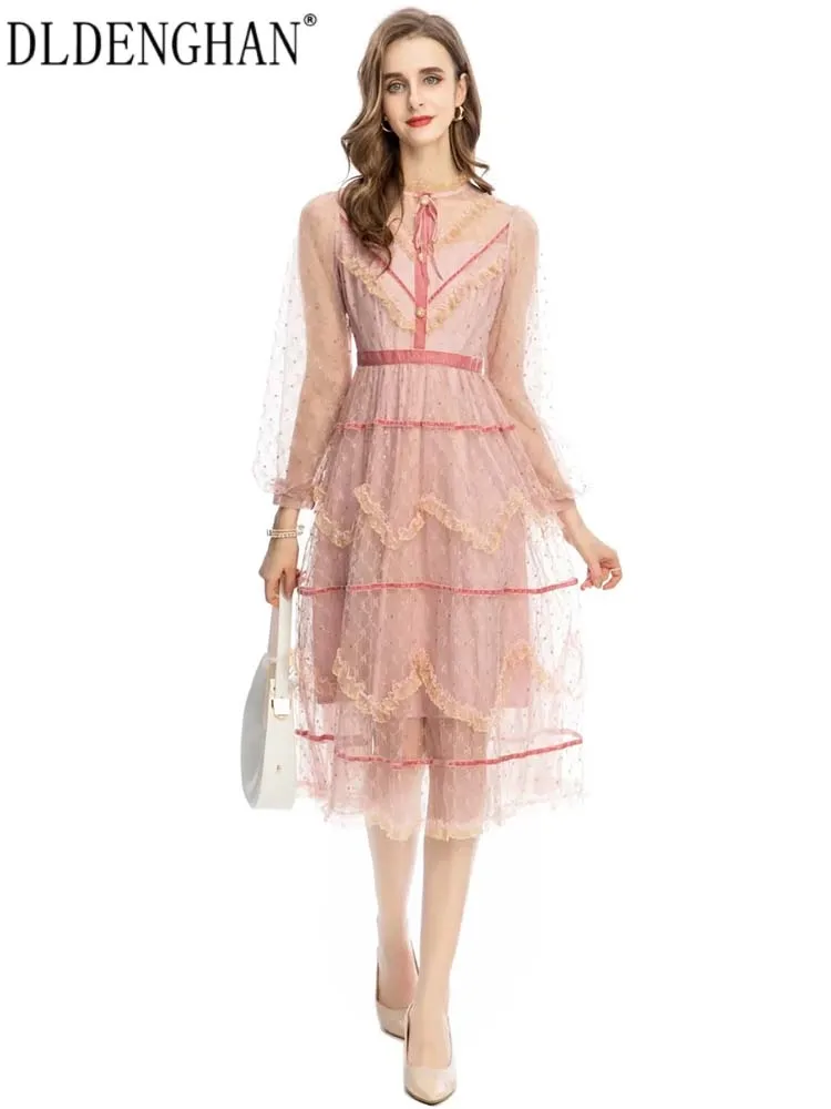 DLDENGHAN Autumn Mesh Dress Women O-Neck Lantern Sleeve Ruffles Vintage Midi Dresses Fashion Designer New
DLDENGHAN Autumn Mesh Dress Women O-Neck Lantern Sleeve Ruffles Vintage Midi Dresses Fashion Designer New