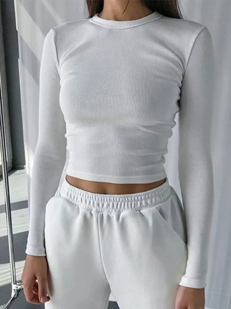 Tops 2022 O Neck Long Sleeve Shirt Women Ribbed Sexy Cropped Spring Black Casual Skinny Slim Basic Woman T Shirts White
Tops 2022 O Neck Long Sleeve Shirt Women Ribbed Sexy Cropped Spring Black Casual Skinny Slim Basic Woman T Shirts White