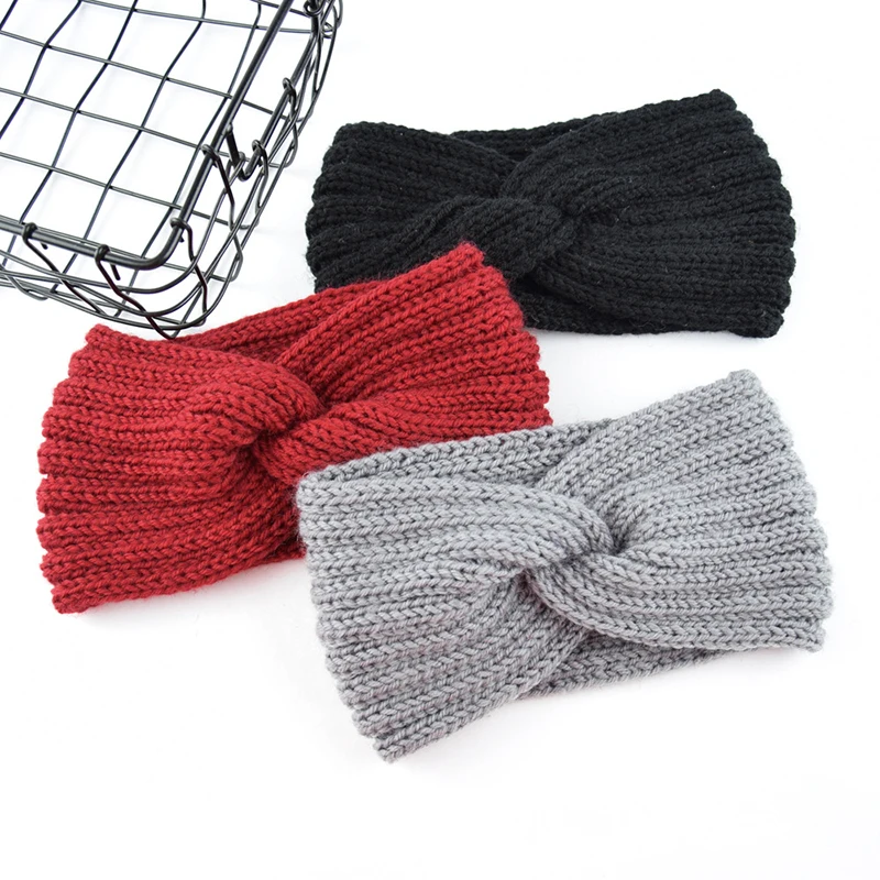 

1PC Fashion Women Crochet Knitting Woolen Headbands Winter Bohemia Weaving Cross Hair bands Solid Color Handmade Hairband