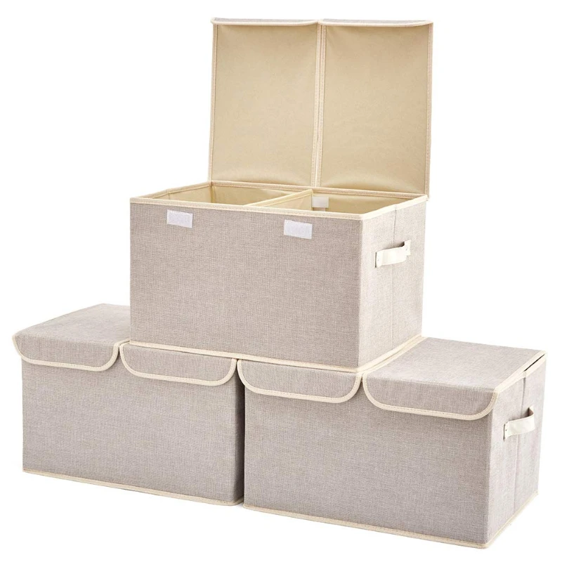 3 Pack Large Linen Fabric Foldable Storage Cubes Bin Box Containers with Lid and Handles for Nursery, Closet, Room, Toys, Bab
3 Pack Large Linen Fabric Foldable Storage Cubes Bin Box Containers with Lid and Handles for Nursery, Closet, Room, Toys, Bab