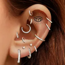 Stainless Steel Hoop Piercing Earring For Women Zircon Conch Tragus Rook Daith Lobe Ear Ring Cartilage Septum Piercing Jewelry