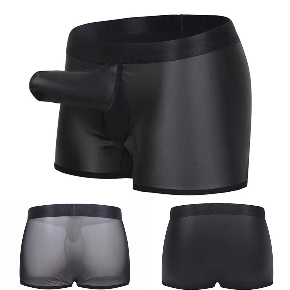 Men Boxers Faux Leather Tulle Pouch Elephant Nose Boxer Briefs Underwear Underpants Sexy Gun Egg Separation Boxershorts
Men Boxers Faux Leather Tulle Pouch Elephant Nose Boxer Briefs Underwear Underpants Sexy Gun Egg Separation Boxershorts