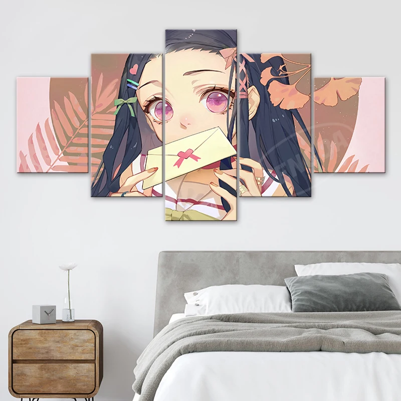 

Kamado Nezuko Wall Artwork Modular Canvas Anime Home Decoration Pictures Demon Slayer HD Printed Paintings Living Room Framed