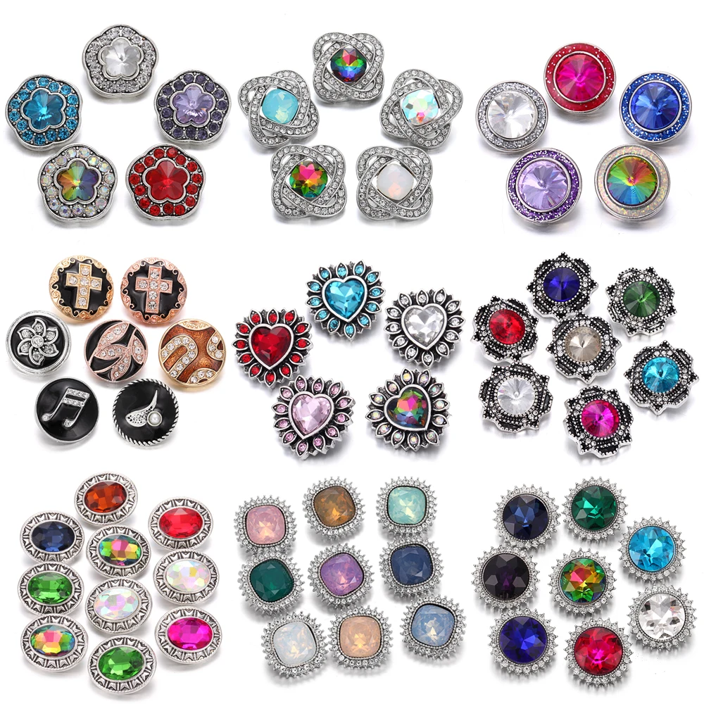 

5pcs/lot Snap Button Jewelry Lots Ginger Charms Crystal Rhinestone Flower 20mm 18mm Snap Buttons Fit Snap Bracelet Necklace