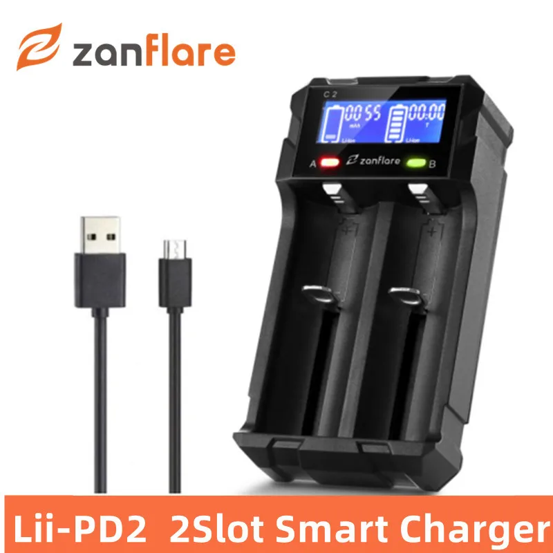 

Original Zanflare C2 USB Battery Charger Smart 2 Slot With Display AA AAA 18650 17670 26500 26650 16340 14500 For Ni-MH Lithim