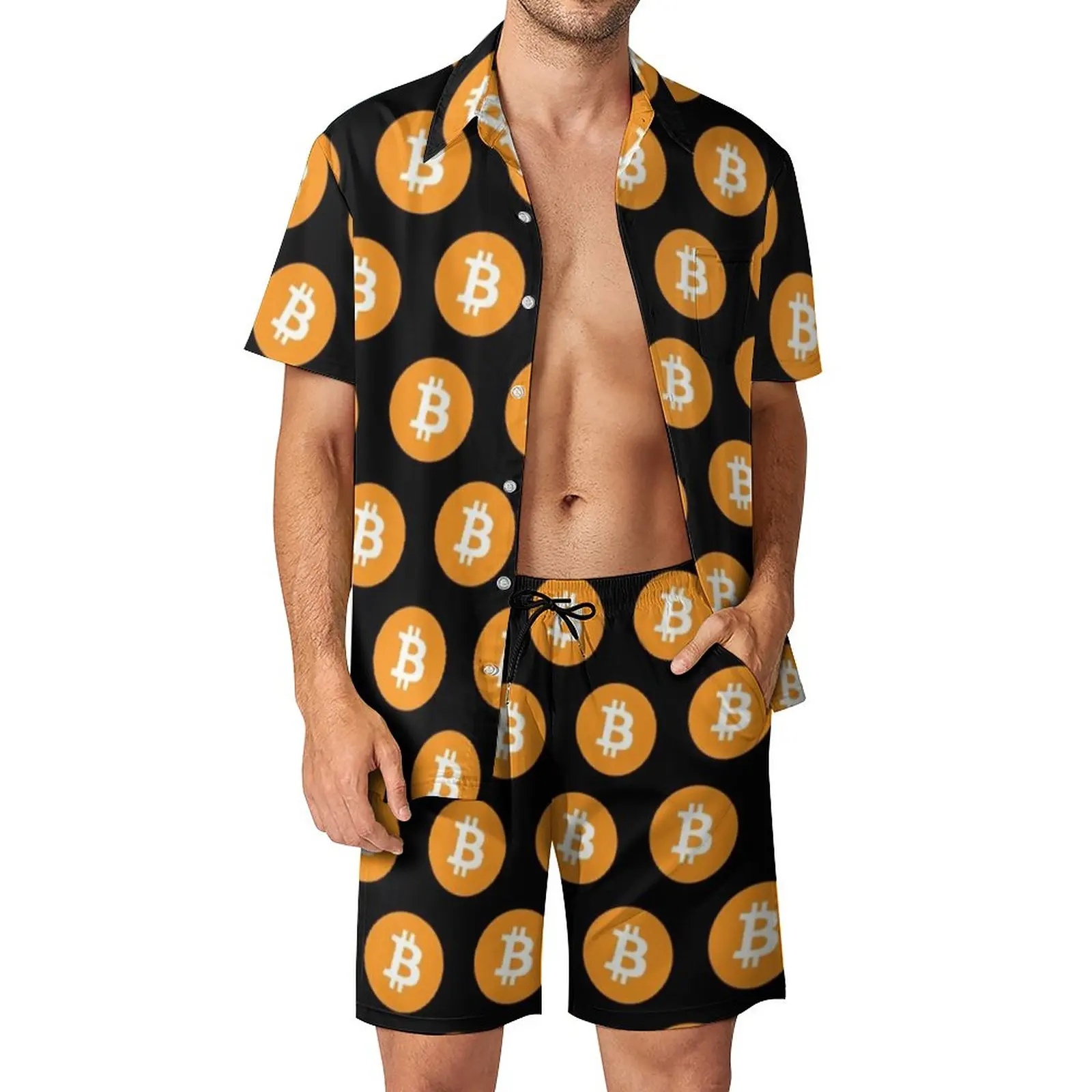 

Bitcoin Men Sets Cryptocurrency P2P Money Retro Casual Shirt Set Short Sleeves Printed Shorts Summer Vacation Suit Plus Size