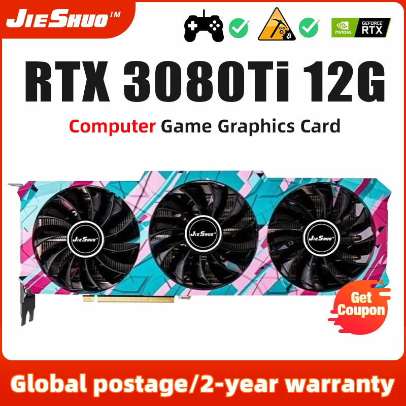 

JIESHUO Graphics Card RTX 3080Ti 12GB NVIDIA GPU 8+8Pin GDDR6X 384bit HDMI*1 DP*3 PCI Express 4.0 x16 rtx 3080 ti 12g Video card