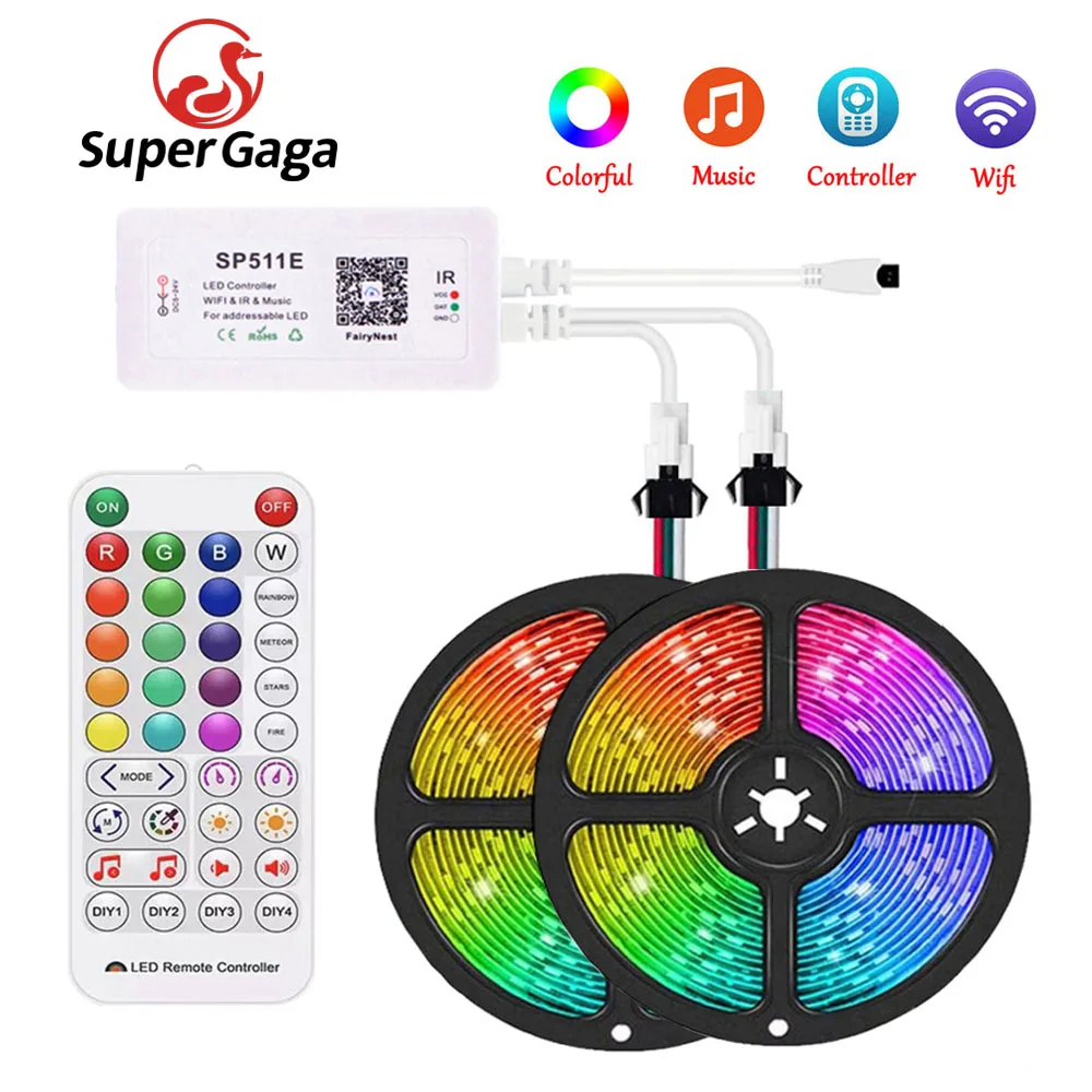 WS2812B Addressable Pixel RGB LED Strip Light SP511E WIFI/IR/Music Controller Kit Dual Output Alexa Smart Voice APP Control DC5V
WS2812B Addressable Pixel RGB LED Strip Light SP511E WIFI/IR/Music Controller Kit Dual Output Alexa Smart Voice APP Control DC5V
